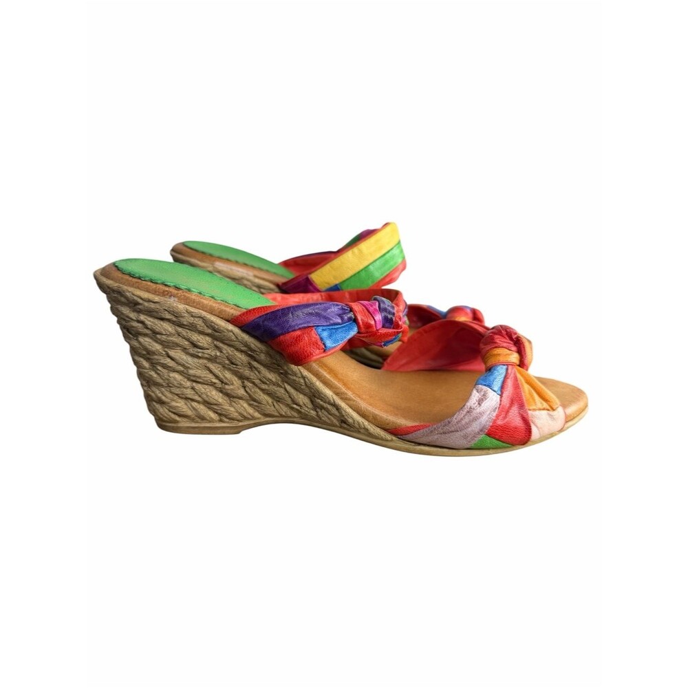 Azura Made in Spain Patchwork Wedge Sandals size 40/9M Colorful Leather Shoes